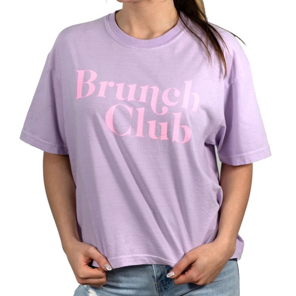COMFORT COLORS Lilac/Pastel Pink 'Brunch Club' Heavyweight Cotton Cropped Tee Lg